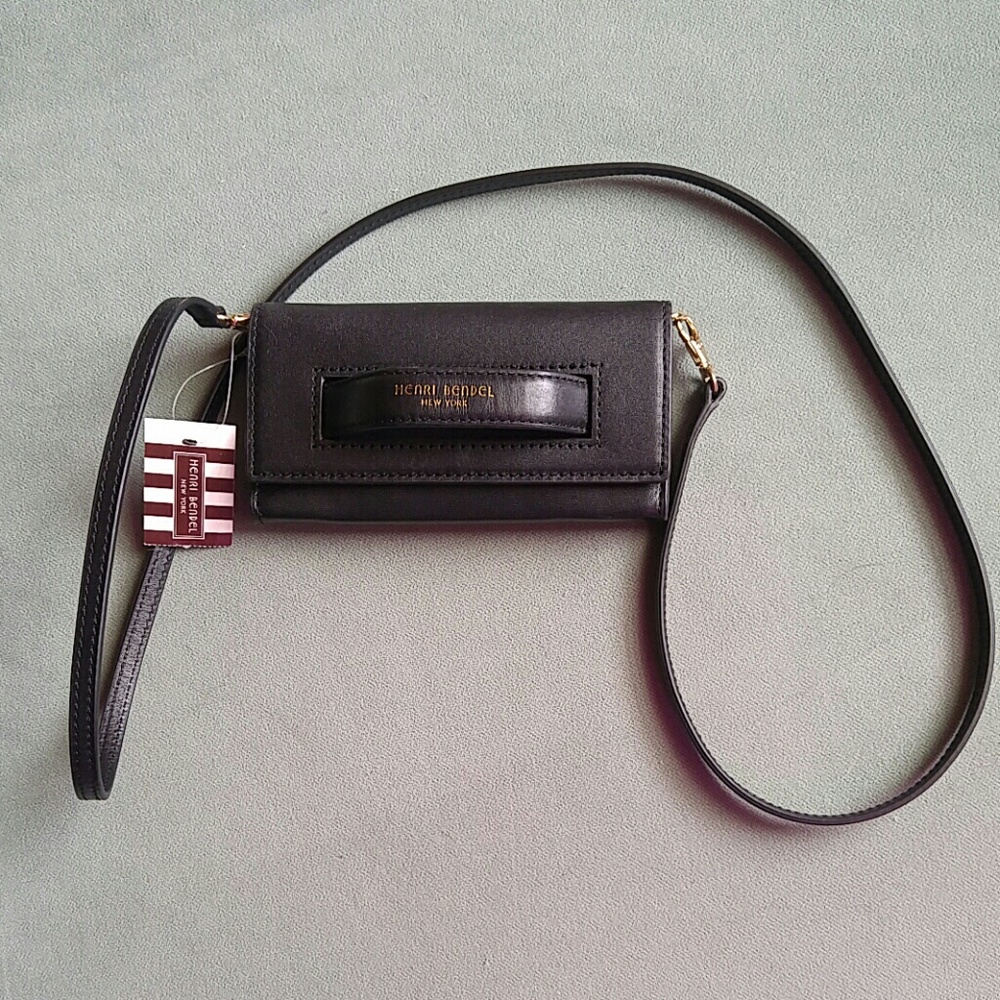 NWT Henri Bendel Black Leather Phone Crossbody